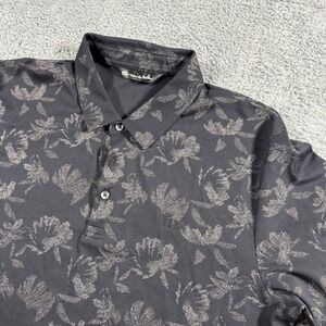Travis Mathew Floral All Over Print Golf Polo Shirt Black Chest Logo Size XL